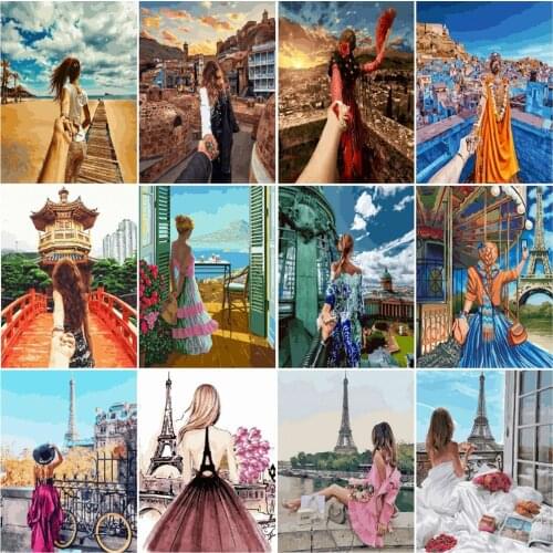 HUACAN Paint By Number Girl Drawing On Canvas HandPainted Painting Art Gift DIY Pictures By Number Scenery Kits Home Decoration