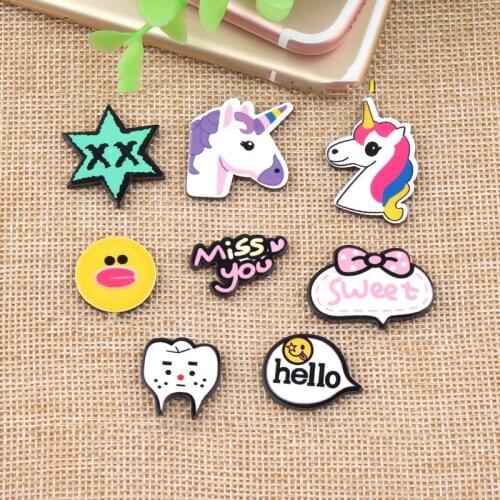 Kawaii Colorful Flatback Planar Resin Cabochons Cute Animal Horse Smiling Face Star Letters printing Embellishments Patch Stick