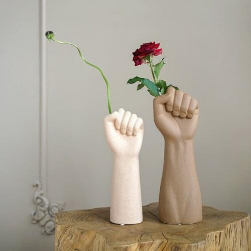 Creative Ceramic Fist Vase Handmade Art Hand Shape Flower Vases Collectible Decoration Home Living Room Office Style Material