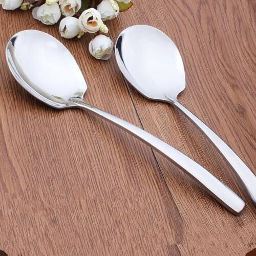 8.5'' Large Stainless steel Spoon Buffet Serving Public Thickness Round Soup Rice Dinner Spoon Big Tablespoon Restaurant Cutlery
