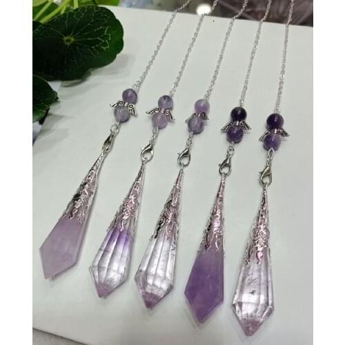 Natural Gems Stone Pendulum for Divination Wicca Birthstone polyhedral Chakra Reiki Amethysts Quartz Pendants
