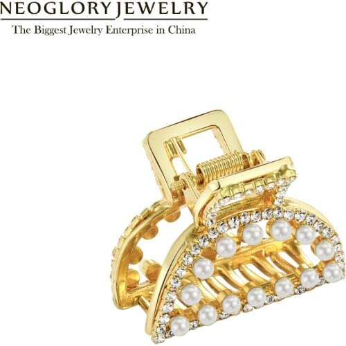Neoglory Pear & Rhinestone Half Moon Girl Hairwear For Women Trendy Gold Color Claw Clip Hair Jewelry New Hot Gift Dropshipping