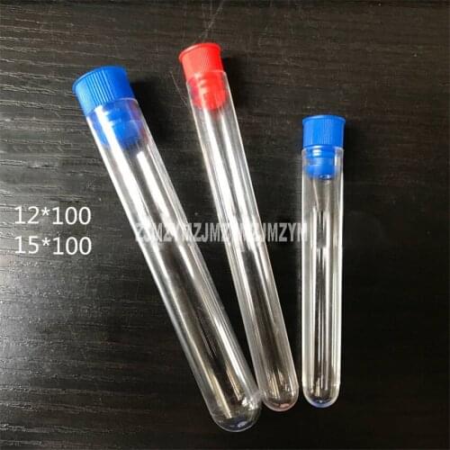 12x100/15x100 Disposable Test Tube Round Bottom Plastic Test Tube Transparent Test Tube With Cap Office Lab Experiment Supplies