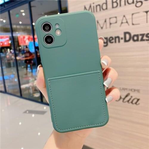Plain Candy Color With Card Pocket Phone Case For iPhone 11 12 Pro X XR XS Max SE 2020 7 8 Plus Camera Protect Soft TPU Cover