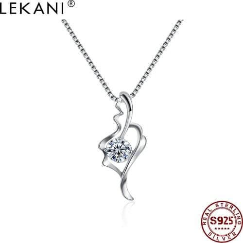 LEKANI 925 Sterling Silver Irregular Leaves Shape Pendant Necklaces For Women Exquisite 5A Cubic Zirconia Necklace Jewelry