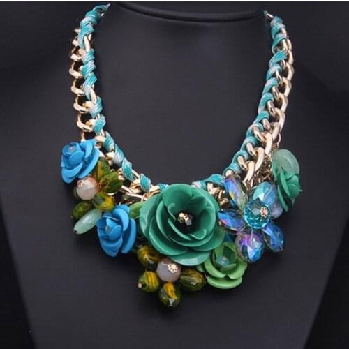 2017 New Colorful Flower Crystal Statement Necklaces& Pendants Choker Necklaces tribal ethnic boho jewelry mujer bijoux AL401
