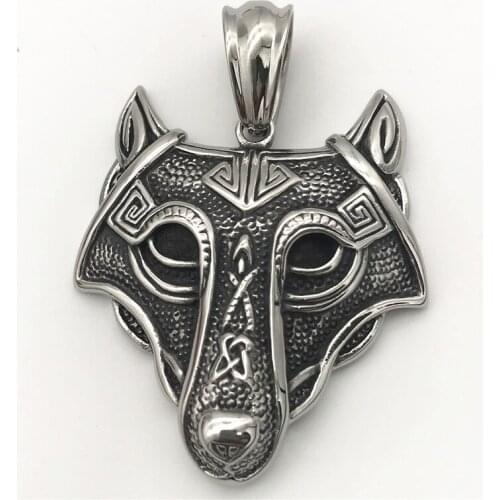 New style men 316 stainless steel Wolf animal pendant Send leather rope necklace