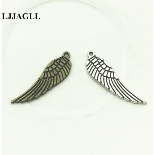 LJJAGLL 100pcs Tow Colors 9*30mm Metal Classical Feather Charm Mini Angel Wings Pendant For Jewelry Making Necklace Diy AYM003