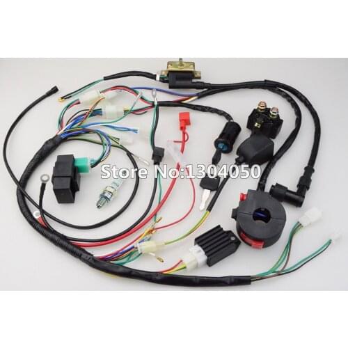 FULL WIRING HARNESS CDI IGNITION COIL KILL KEY SWITCH C7HSA SPARK PLUG 50 70 90 110 125cc ATV QUAD BIKE BUGGY