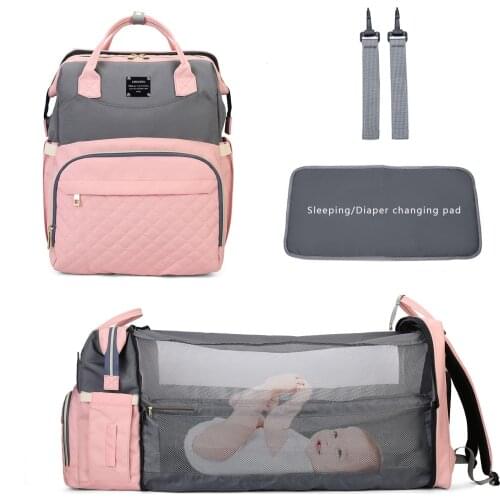 Lequeen 3 in 1 Mommy Backpack Portable Large Capacity Diaper Bag Changing Maternity Bag Foldable Travel Bed For Mom Baby Outdoor