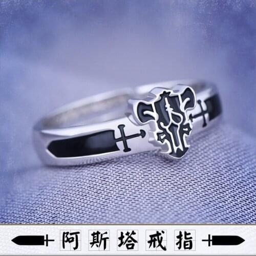 Anime Black Clover Asta Cosplay Silver Ring Adjustable Unisex Finger Figure Jewelry Ornament Birthday Xmas Fashion Daily Gifts