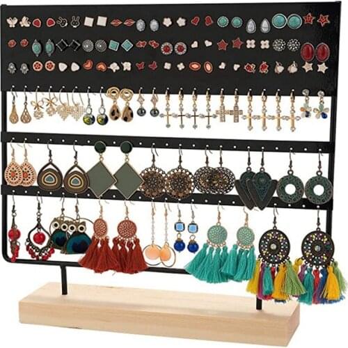 Earring Stand Display Rack 3-Tier Ear Stud Holder Jewelry Organizer Ear Stud Earring Holder 144 Holes with Wood Base