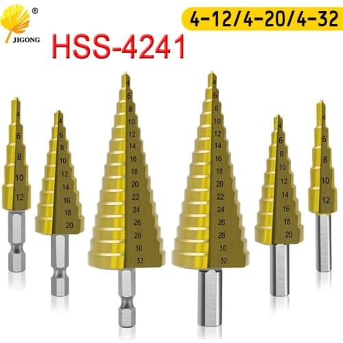 HSS step drill titanium coating 4-12mm 4-22mm 4-32mm taper hole cutter 1/4'' hex handle triangle handle bit for metal wood