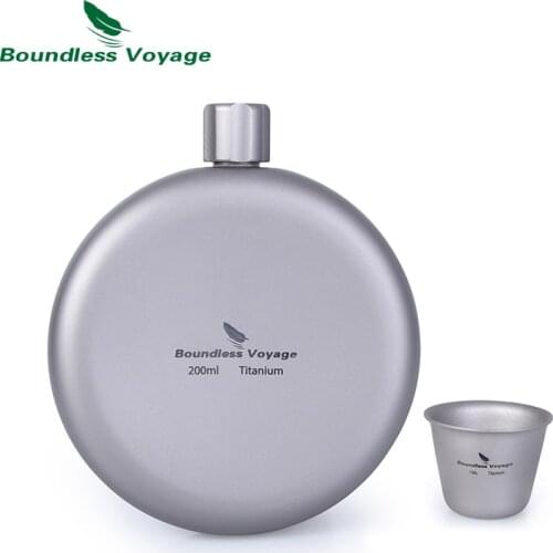 Boundless Voyage Camping Titanium Hip Flask with Funnel Portable Round Sports Bottle Water Wine Whiskey Drinkware 7oz 200ml