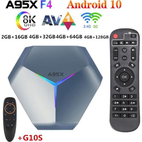 A95X F4 Dispositivo de TV inteligente Android 10 Amlogic S905X4 TVBox 4K YouTube 4GB de RAM 32GB 64GB 128GB ROM 2,4G/5G Wifi RGB