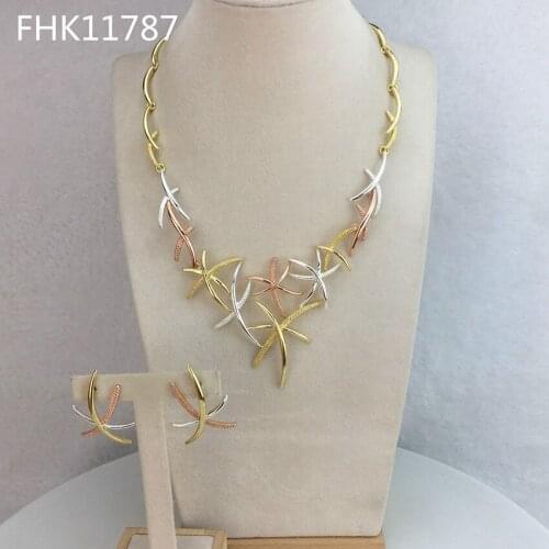 Yuminglai FHK11787 Fashion Luxury Dubai Superior Quality Ladies Beads Jewelry Sets 3-color 24K gold-plated jewelry set