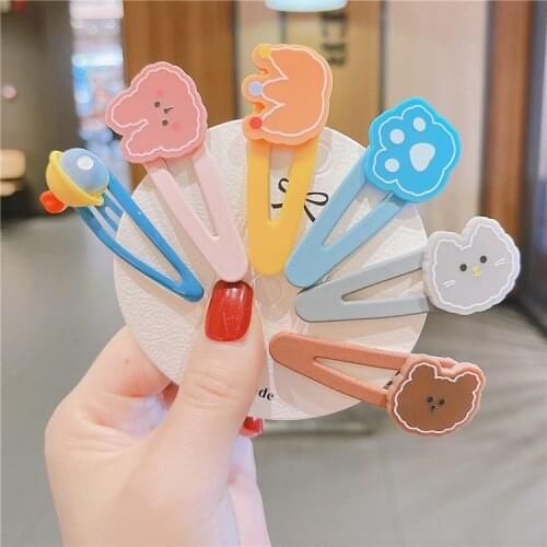 Cute Cartoon Animal Hairpins 6pcs/set Snap Hair Clips for Girls 2021 Fresh Cat Crown Kids Girls Hair Accessories Headdress