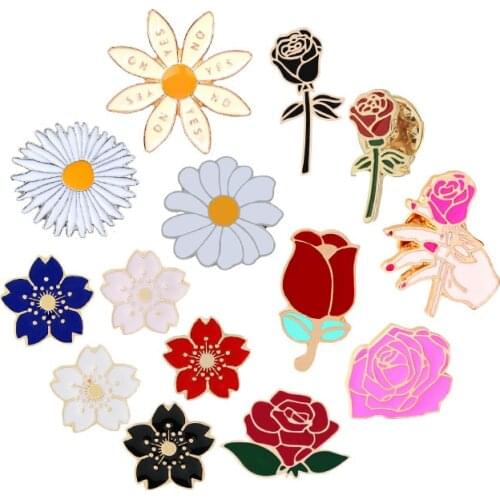 14 Style Charm Rose Enamel Pin Brooch Flower Cherry Blossom Daisy Brooches For Women Jackets Badge Accessories Couple Jewelry