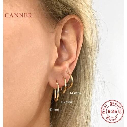 CANNER Earrings For Women 925 Sterling Silver Pendientes Circle Button Ins Fashion Earrings Hoops Fine Jewelry 12 14 16 18mm