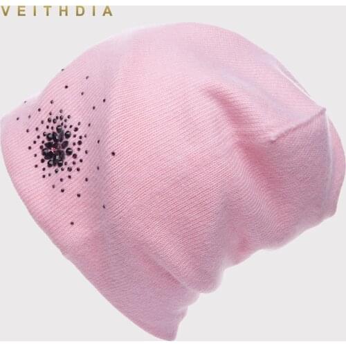 VEITHDIA Womens Hats Female Cashmere Casual Autumn Winter Brand New Double Layer Thick Sun flower Knitted Girls Skullies Beanies