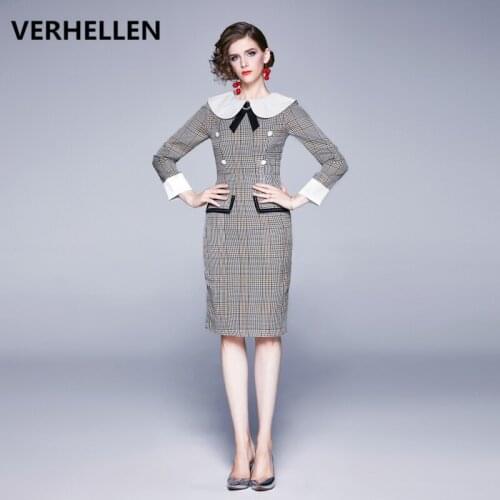 VERHELLEN High Quality Fashion Runway Dresses 2020 Spring Autumn Women Long Sleeve Button Elegant Office Lady Dress For Woman