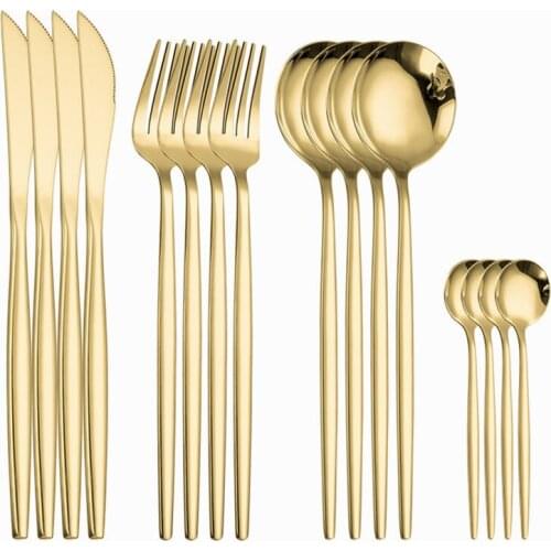Gold Stainless Steel Cutlery Set Reusable Creative Tableware Luxury Dinnerware Spoon Knife Fork Set Golden Utensils Dropshipping