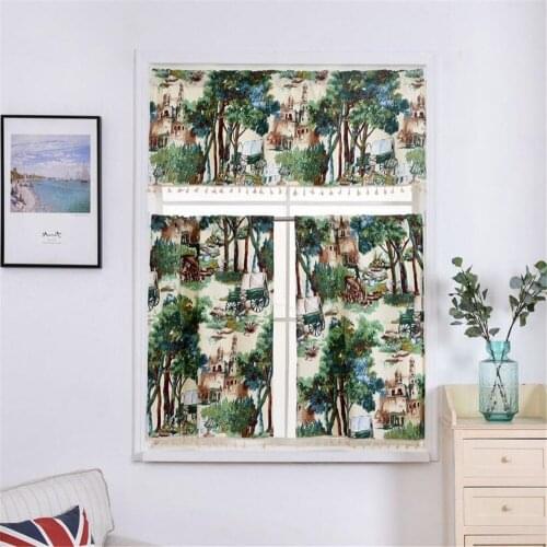 1pcs 0.5m*1.4m or 0.9m*0.7m(High*Wide) Green Printed Partition Curtain Tassel Lace Curtains Study Kitchen Dining Room Curtain