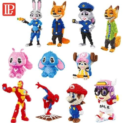 1250pcs+ Cartoon Building Blocks Disney Figures Stitch Zootopia Nick Juddy Chopper Micro Bricks Toys For Christmas Gift