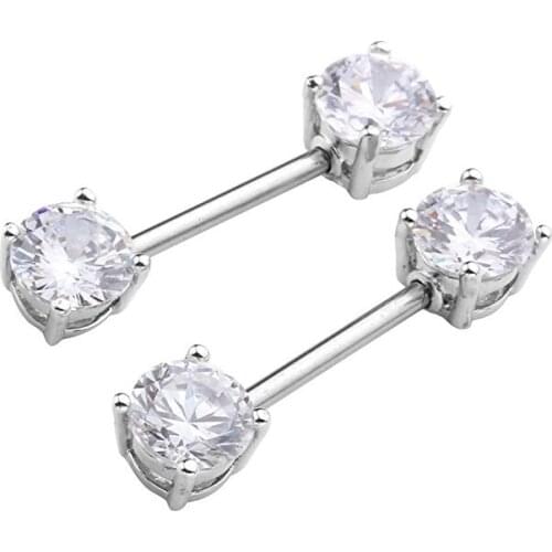 2pcs 14g 14 Gauge 6mm Cubic Zirconia Stainles Steel Bar Nipple Ring Barbell Helix Earring