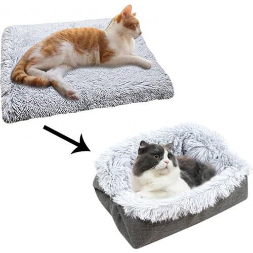 2 in 1 Foldable Plush Cat Dog House Puppy Pet Sleeping Bed Cushion Nest Carpet