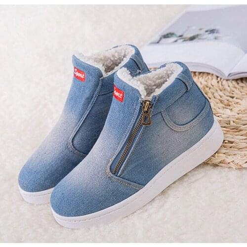 2021 Fashion winter snow boots women shoes solid canvas warm plush zipper ankle boots round toe shoes woman zapatos de mujer