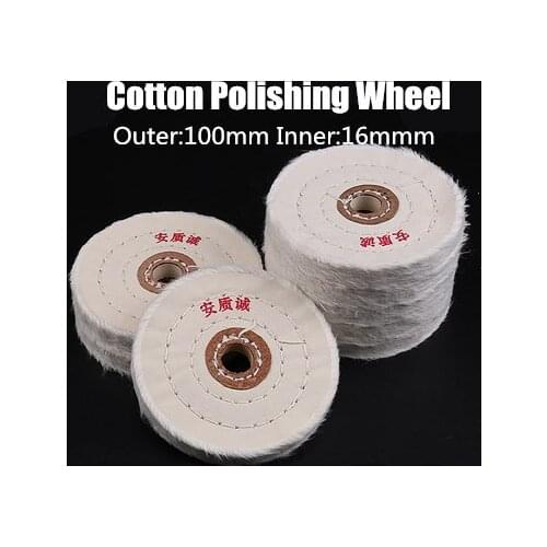 3 Pieces 4" 100m White Cotton Lint Cloth Buffing Wheel Gold Silver Jewelry Mirror Polishing Wheel 16mm Inner Hole