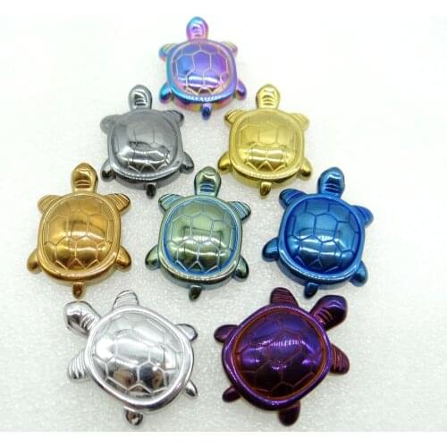 40 * 38mmNatural Stone Titanium Hematite Turtle Gem Pendant Beads For DIY Jewelry Making Necklace For Women Men 6pcs