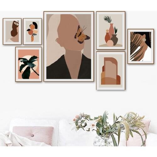 Abstract Girl Leaves Plant Wall Art Canvas Painting Vintage Nordic Posters And Prints Wall Pictures For Living Room Home Decor