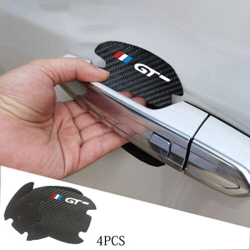 For Peugeot 3008 308 4008 5008 508 GT Accessories 4Pcs Leather Carbon Fiber Car Door Handle Scratch Protector Stickers Decals