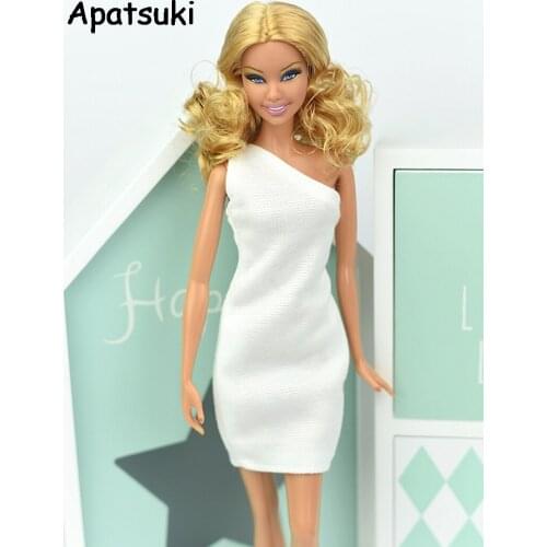 White One Shoulder Fashion Dress For Barbie Doll Clothes Evening Dresses Vestido Clothes For Barbie 1:6 Doll Accessories
