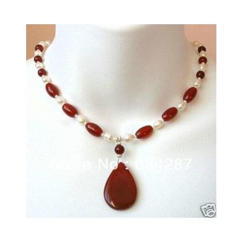 Noble Red agates Pearl women Jewelry pendant Necklace 18inches
