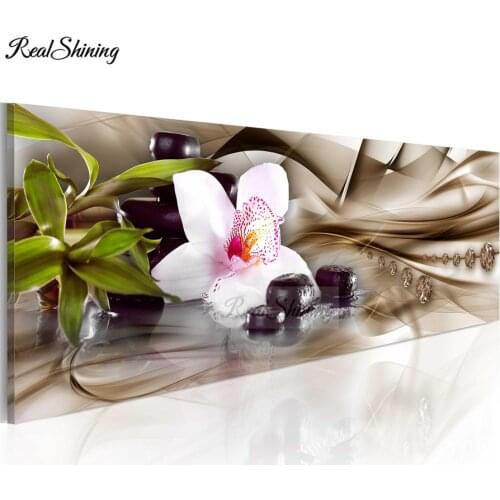 Large Nordic art 5d diamond Embroidery white orchid Diamond Painting full bamboo stones Picture of Rhinestone Mosaic puzzle F436