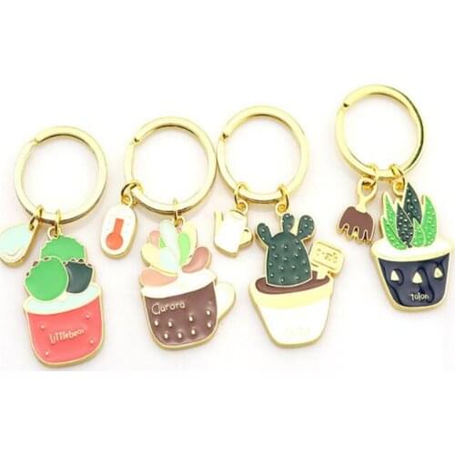 Cute Cartoon Keychains for Women Girls Alloy Chain Lovely Succulent Plants Cactus Shape Key Chains B123