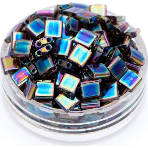 Miyuki Tila Beads 5*5mm, Gold Miyuki beads, 2 hole bead, flat square bead, TL-296 Metallic Variegated Blue Iris (RM46-10)