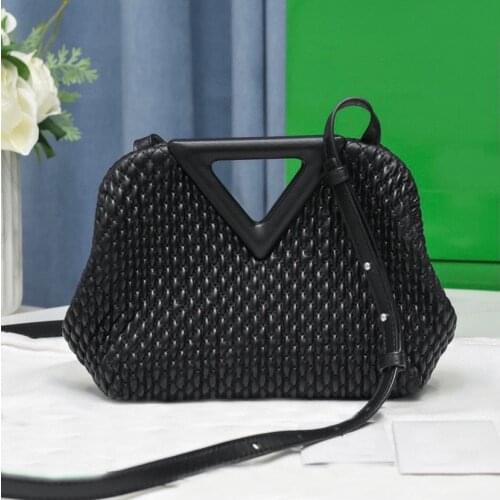 Womens Genuine Leather Handbags Luxury Designer Handbag Plaid Real Cow Skin Crossbody Bags For Woman Point V Handle Plaid Pouch