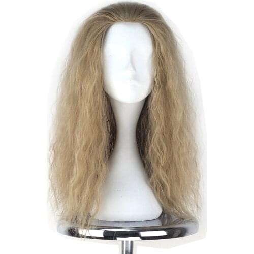 Long Fluffy Curly Ash Blonde Wig Unisex Halloween Cosplay Costume Wig Adult Daily Wear
