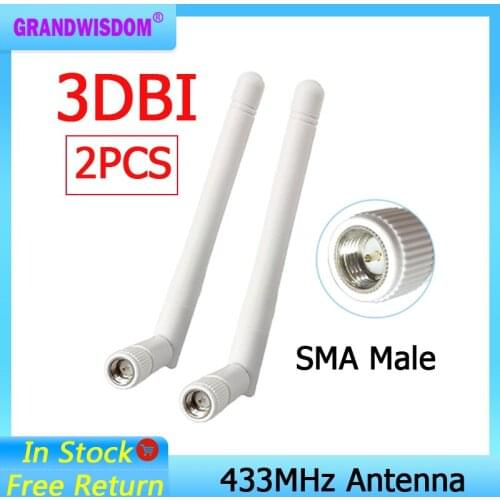 2pcs 433Mhz Antenna 3dbi SMA Male Connector Waterproof 433 MHz Antena Rubber Aerial Wireless Repeater Lorawan antenne