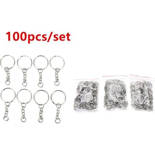 100 Pcs /set 25mm Polished Key Ring Screw Eye Short Chain Split Ring Connector DIY Jewelry Keychain Keyfob Accessories