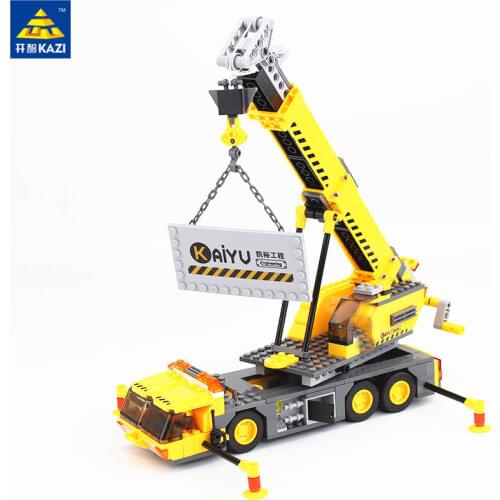 City Technical Series Engineering Yellow Mobile Crane Set with Dolls Truck Model Building Blocks Toys for Boys Children Gifts