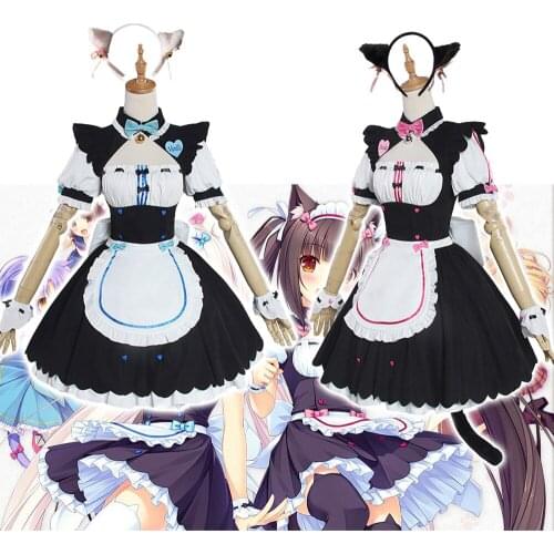 Anime Nekopara Chocolate Vanilla Cosplay Costume Maid Dress Set Lolita Cute Cat Neko Girls Women Costume Halloween Show Skirt