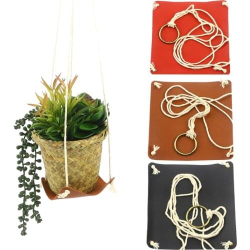 Square PU Leather Plant Hanger Hanging Rope Planter Flower Pot Holder Home Decor For Indoor Plants Cactus Succulent