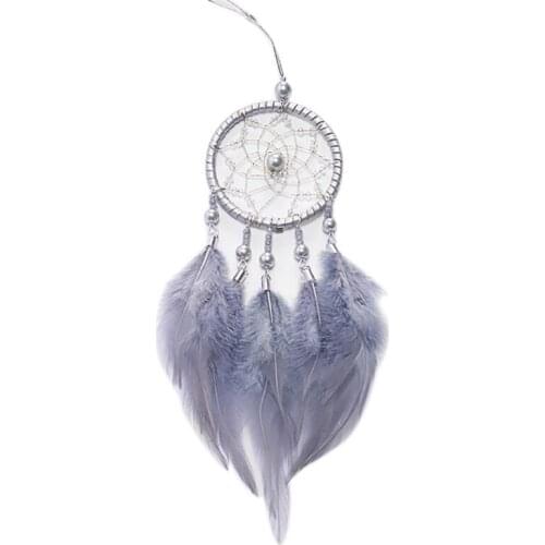M Dream-Net Hollow Wind Chimes Mini Children Room Hanging Decoration Handmade With Feather Lace Dream Net Bead Party Ornament