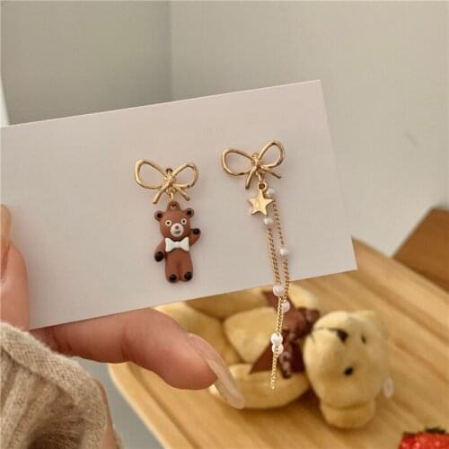 Fahion Creative Cute Korean Style Bear Earring For Women Gold Color Bow Design Earrings Fine Party Friendship Jewelry Gift