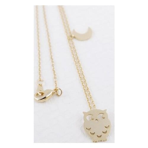 Fashion jewelry gold silver plated cute birds owl with moon necklace for women